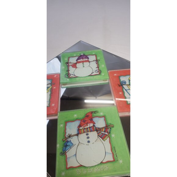Snowmen Christmas Square Ceramic Coasters - Set of 4 - Picture 4 of 9
